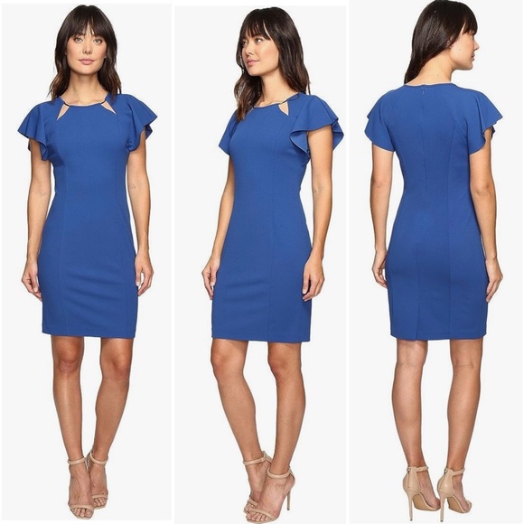 🆕 Ivanka Trump Scuba Crepe Dress w/Ruffle Sleeves - Picture 1 of 6